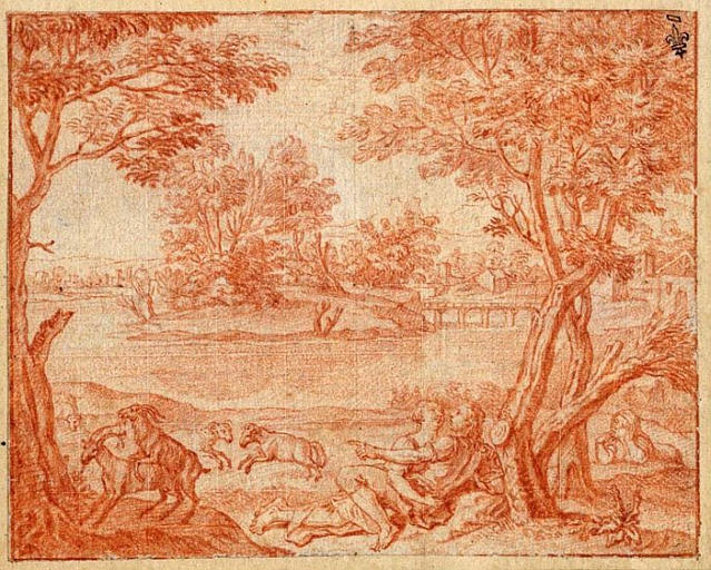 EPISODE DES AMOURS PASTORALES DE DAPHNIS ET CHLOE ; DAPHNIS ET CHLOE ENLACES OBSERVES PAR LYCENION_0