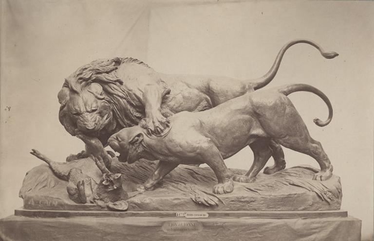 Lion et lionne se disputant un sanglier par Auguste Cain. No 4172, hors concours_0