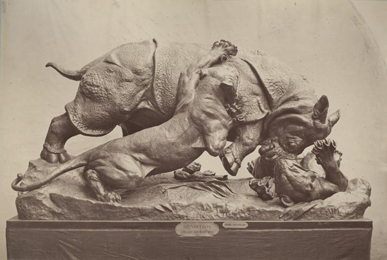 Rhinocéros attaqué par des tigres par Auguste Cain, hors concours.1882_0