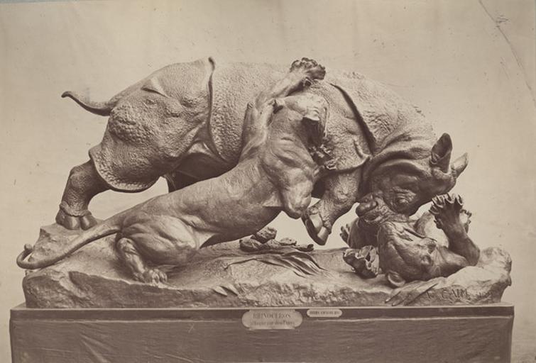 Rhinocéros attaqué par des tigres par Auguste Cain, hors concours.1882_0