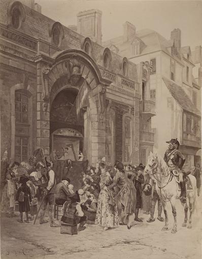 Reproduction d'après Georges Cain. 1863, le marionnettiste devant l'hôtel d'un noble à vendre durant la révolution_0