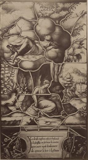 Vitrail de la Galerie de Psyché au château de Chantilly, provenant d'Ecouen : Psyché déposée sur la montagne et le vent Zéphyr. 7_0