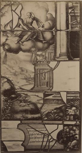 Vitrail de la Galerie de Psyché au château de Chantilly, provenant d'Ecouen : l'arrivée des soeurs de Psyché. 15_0