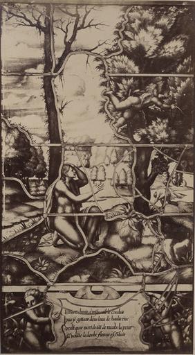 Vitrail de la Galerie de Psyché au château de Chantilly, provenant d'Ecouen : l'Amour quitte Psyché. 19_0