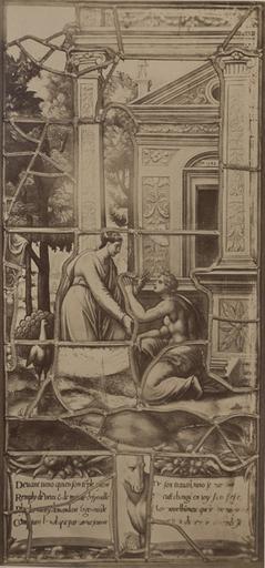 Vitrail de la Galerie de Psyché au château de Chantilly, provenant d'Ecouen : Psyché implore l'aide de Junon. 26_0