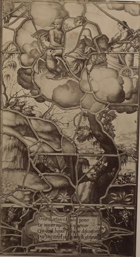 Vitrail de la Galerie de Psyché au château de Chantilly, provenant d'Ecouen : Mercure est envoyé à travers le monde pour y découvrir Psyché. 27_0