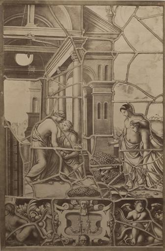 Vitrail de la Galerie de Psyché au château de Chantilly, provenant d'Ecouen : Psyché compte les oeufs de fourmis. 44_0