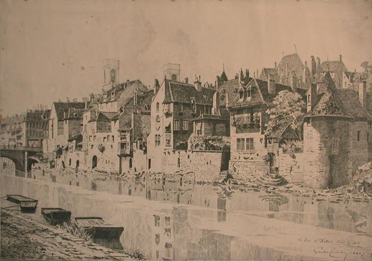 Reproduction d'après Gaston Coindre.1883 : le Quai de Battant, démoli en 1865 à Besançon_0