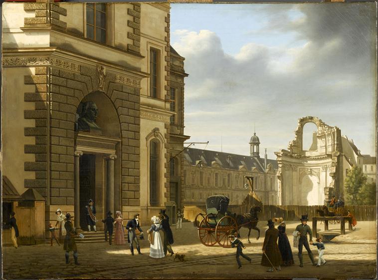 Vue de l'entrée principale du Musée royal, dit aussi L'Entrée du Muséum et les ruines de Saint-Louis du Louvre_0