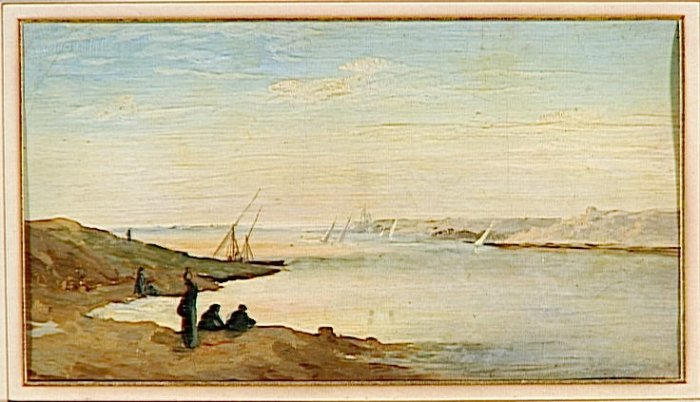 Paysage égyptien: femmes au bord d'un rivage_0