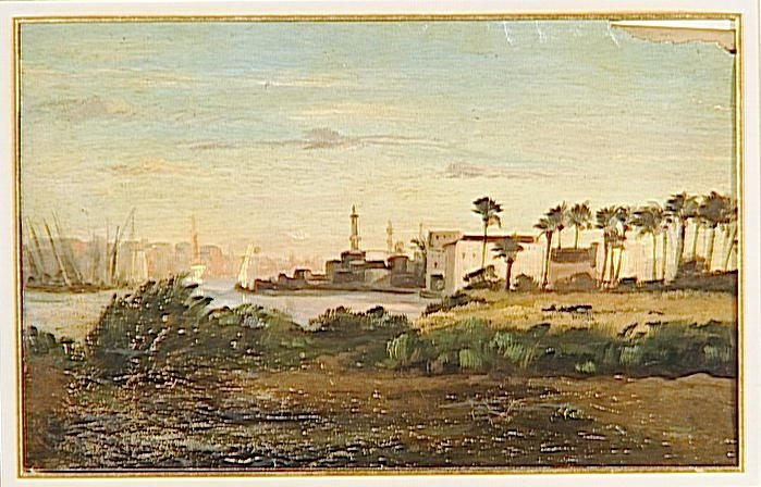 Village avec minaret et palmiers_0