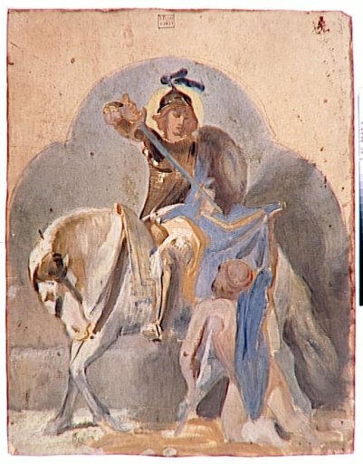 Saint Martin à cheval taillant son manteau pour un pauvre_0