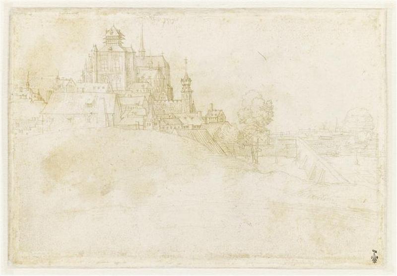 Le voyage aux Pays-Bas ; Portrait d'une personne devant l'abbaye Saint-Michel d'Anvers (recto) ; Vue de Bergen op Zoom (verso)_1