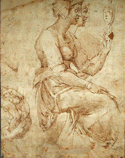 La Prudence assise, se regardant dans un miroir (recto); Un enfant, vêtu d'une cape, montrant un masque à un enfant qui se trouve contre les genoux d'une figure drapée assise (verso)_0