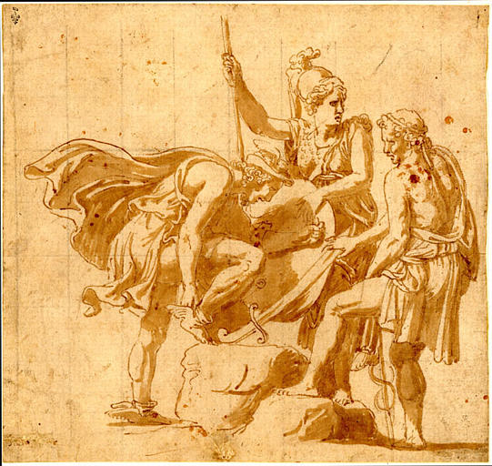 Persée nouant ses sandales ailées en présence d'Athéna et d'Hermès, qui lui remet un sabre pour décapiter la Gorgone_0