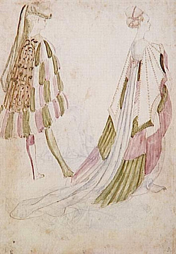 Un homme et une femme en habits de cour (verso) ; Trois études de personnages (verso)_0