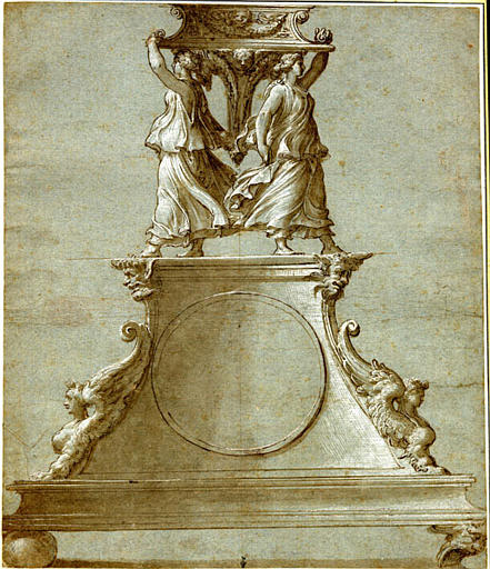 Projet pour la partie inférieur d'un candélabre ( ? ) orné de sphinge, de mascarons et de cariatides_0