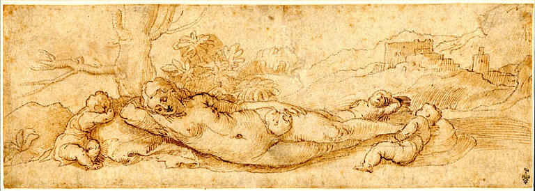 Vénus endormie flanquée de trois amours, Tiziano Vecellio, 16e siècle