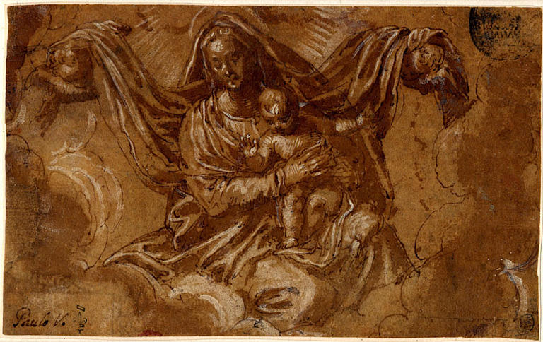 Vierge à l'Enfant sur une nuée (recto) ; Projet d'encadrement (verso)_0