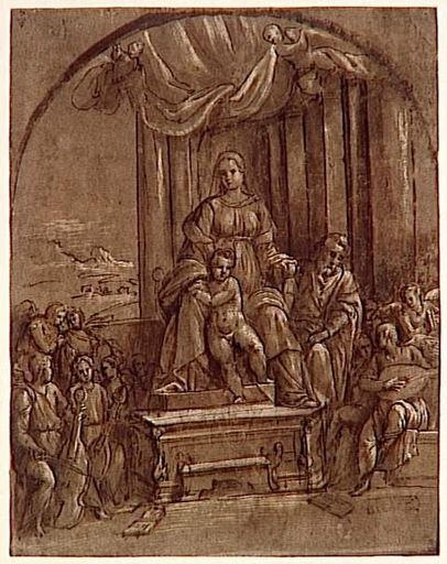 Vierge à l'Enfant trônant entre saint Joseph et des anges musiciens_0