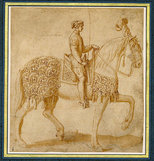 Cheval caparaçonné monté par un page_0