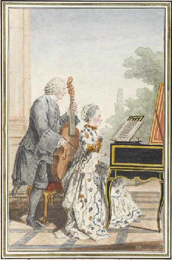Mlle Pitoin à son piano, Mr son père l'accompagnant sur la basse_0