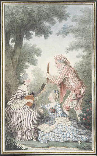 Mme de Meaux, Mlle de Meaux sa fille, et Mr de Saint-Quentin, artiste, répétant leur rôle pour un opéra-comique_0