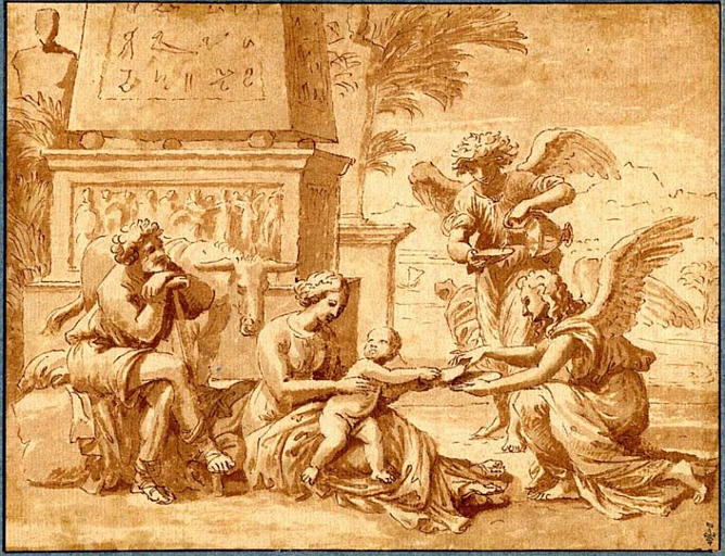 La Sainte Famille en Egypte servie par des anges_0