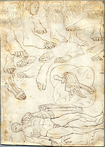 Etudes d'après l'antique, dont une statue de César nu (recto) ; Etudes de paysages (verso)_0