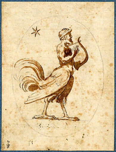 Figure mi-homme mi-coq jouant de la lyre_0