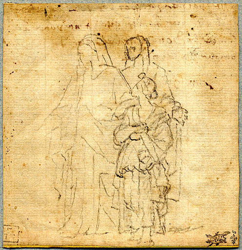 Trois figures féminines tournées vers la gauche (recto) ; Fragment d'une étude de figure debout, drapée et les mains jointes, de trois-quarts à gauche (verso)_0