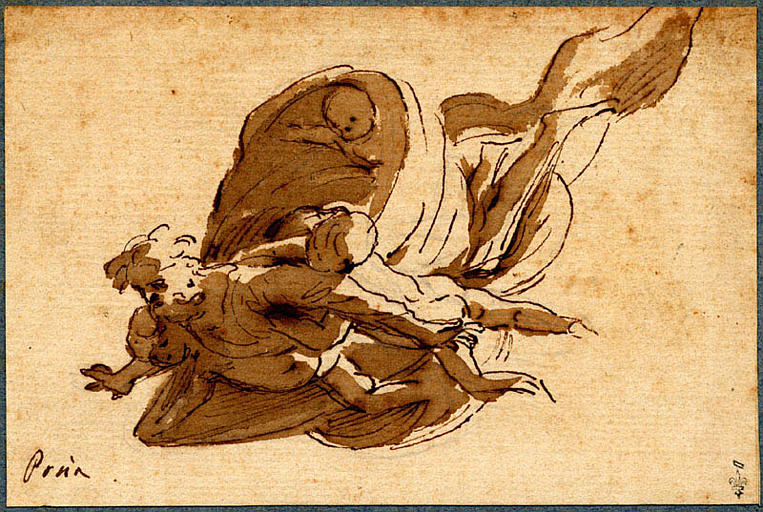 Dieu le père volant avec trois angelots, Charles Mellin, 17e siècle