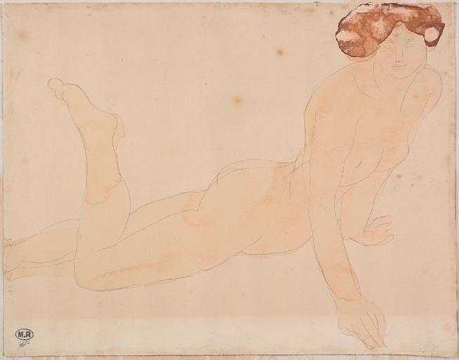 FEMME NUE, ALLONGEE SUR LE VENTRE, LE BUSTE REDRESSE_0