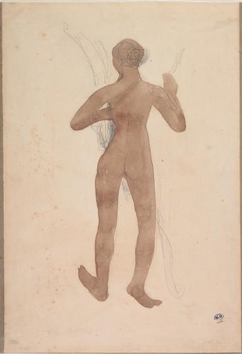 FEMME NUE DE DOS UN ARC EN MAIN_0