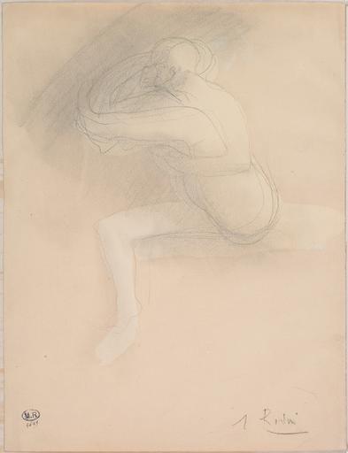 FEMME NUE ASSISE, DE PROFIL VERS LA GAUCHE, UNE JAMBE HAUT LEVEE_0