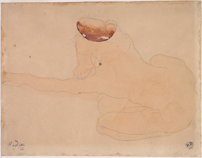 FEMME NUE DE PROFIL, ASSISE SUR SES TALONS, UN BRAS TENDU EN AVANT_0
