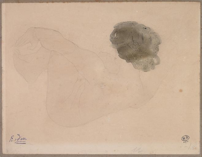 FEMME NUE ASISE, PRESQUE DE DOS, UNE MAIN AUX PIEDS_0