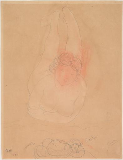 ANGE GARDIEN, FEMME NUE ALLONGEE SUR LE VENTRE ET DRESSE SUR LES AVANT BRAS_0