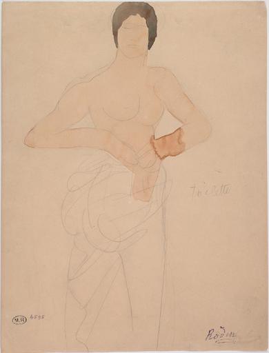 TOILETTE, FEMME, AU TORSE NU, MAINTENANT UN VETEMENT A LA TAILLE_0