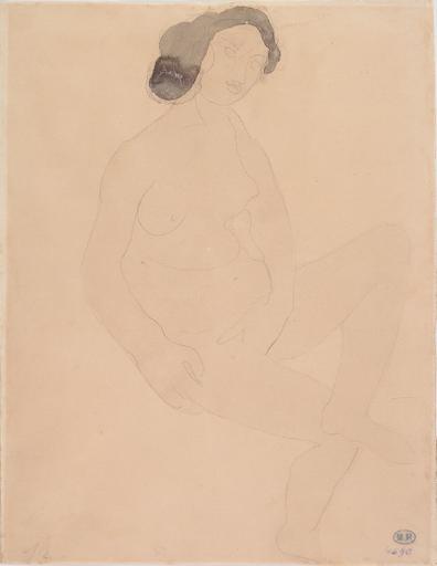 FEMME NUE, ASSISE DE TROIS-QUARTS VERS LA DROITE UNE MAIN AU SEXE_0