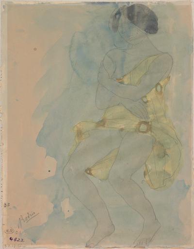 FEMME ASSISE, AUX BRAS CROISES ET AU VETEMENT RELEVE SUR LES CUISSES_0
