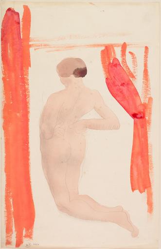 FEMME NUE DE DOS, AGENOUILLEE ET LES MAINS AUX HANCHES_0