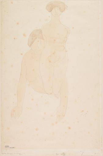 COUPLE SAPHIQUE, FEMME NUE ALLONGEE SUR LE VENTRE ET SE REDRESSANT CONTRE UNE FEMME NUE AGENOUILLEE_0