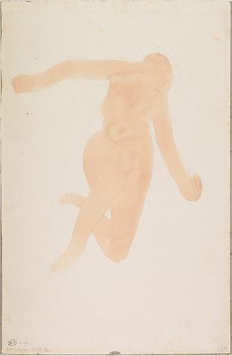 FEMME NUE DE FACE, UN GENOU EN TERRE ET LES BRAS OUVERTS_0