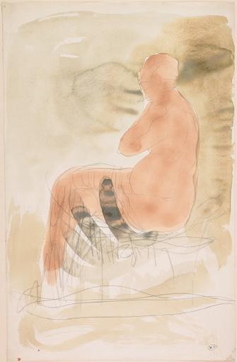 FEMME ASSISE DE PROFIL, UNE MAIN AU COU_0