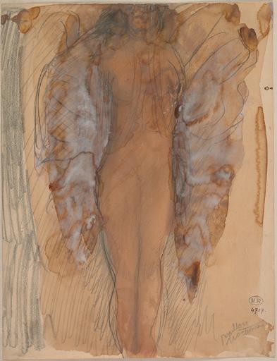 PAPILLON NOCTURNE, FEMME NUE DEBOUT ET DE FACE_0