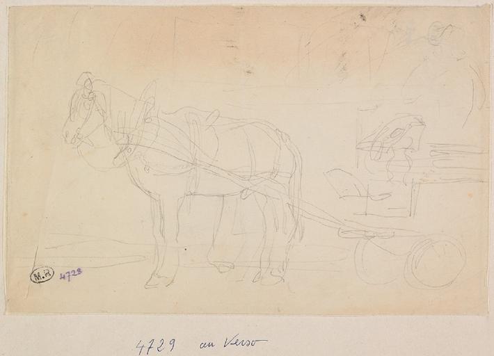 CHEVAL ATTELE A UNE CHARRETTE, AU VERSO CHEVAL SUR UN SOCLE_0