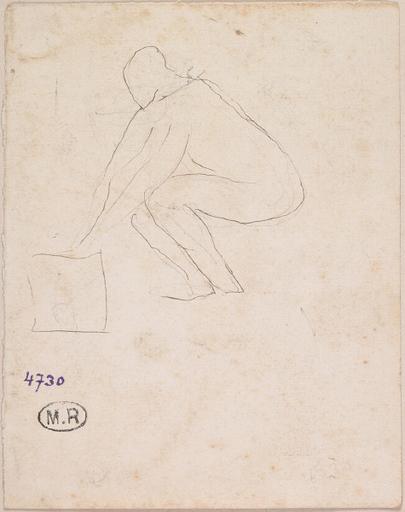 HOMME ACCROUPI ET PENCHE EN AVANT, AU VERSO MOTIF DECORATIF_0