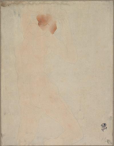 FEMME NUE, UN GENOU PLIE, LES MAINS AU DESSUS DE LA TETE_0