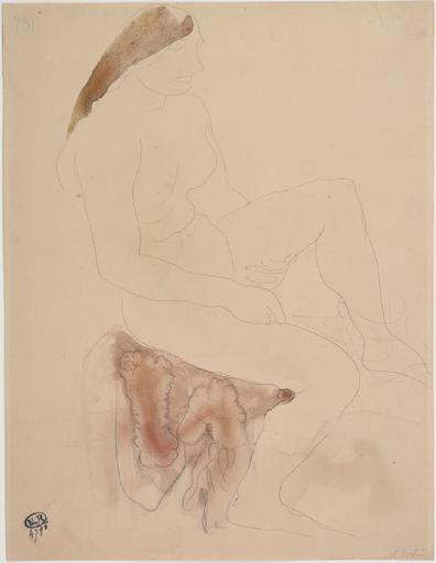 FEMME NUE ASSISE VERS LA DROITE, UNE MAIN SOUS UNE CUISSE_0